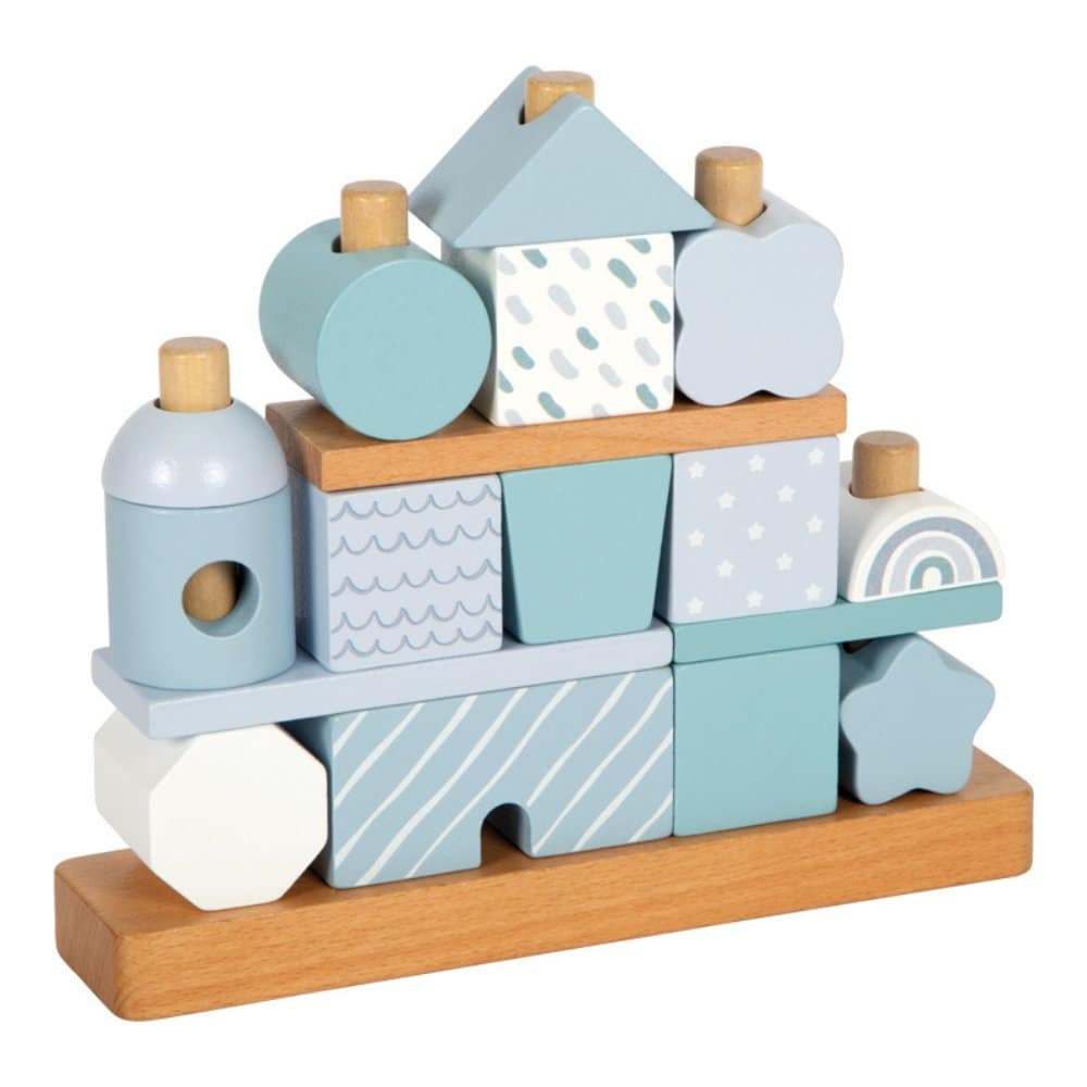 lodër druri për vendosje formash në formë shtëpie blu për fëmijë