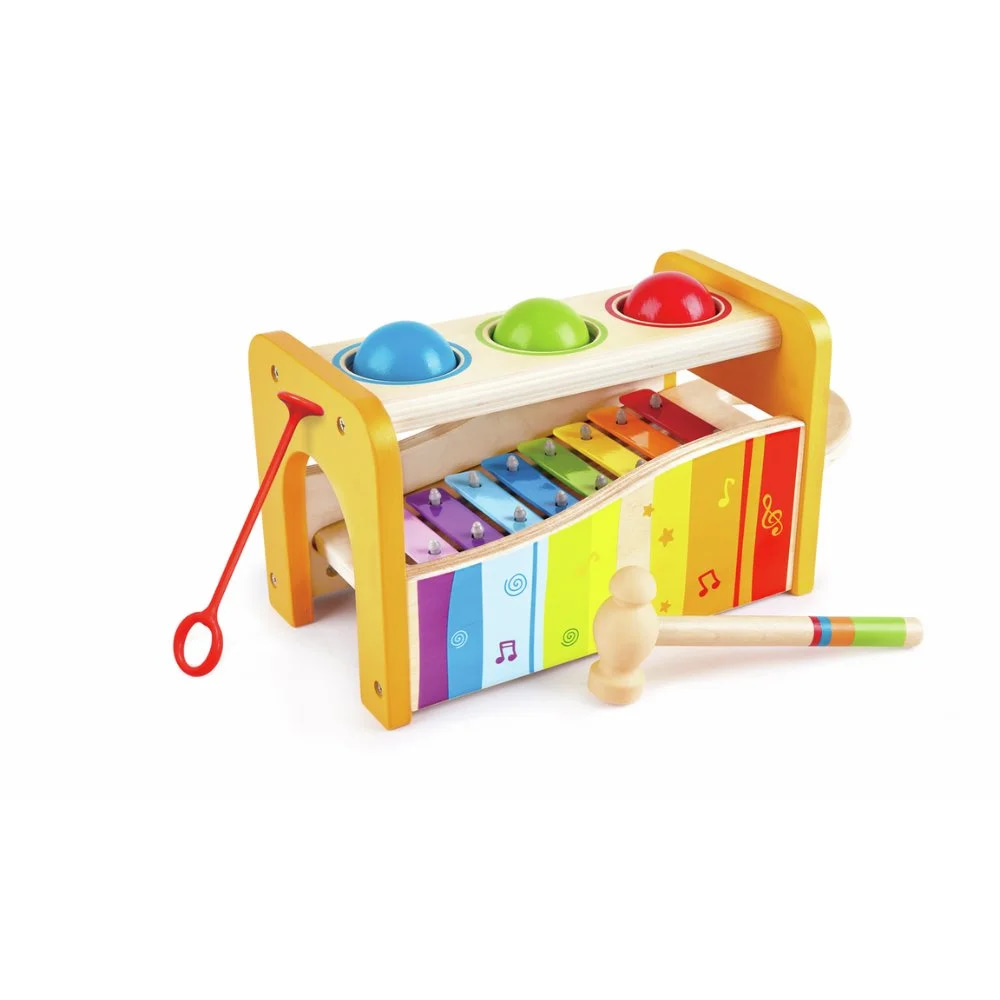 Ksilofon për fëmijë me bankë dhe topa Hape – lodër muzikore dhe motorike prej druri