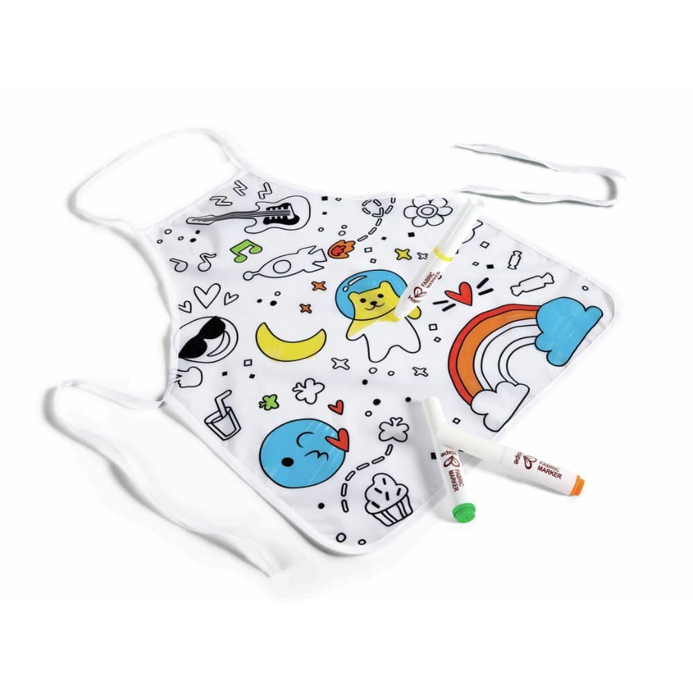 Përparëse për fëmijë për ngjyrosje me figura dhe stilolapsa për pikturë