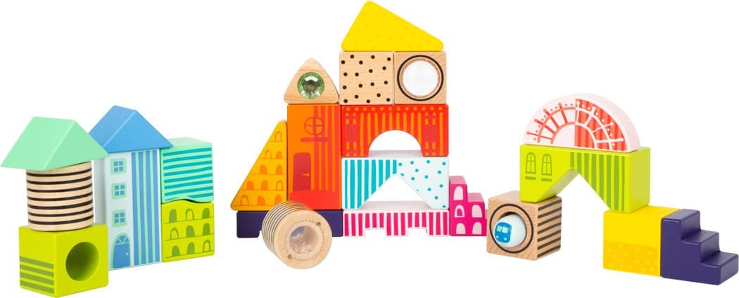 Blloqe ndërtimi sensoriale prej druri për fëmijë të vegjël